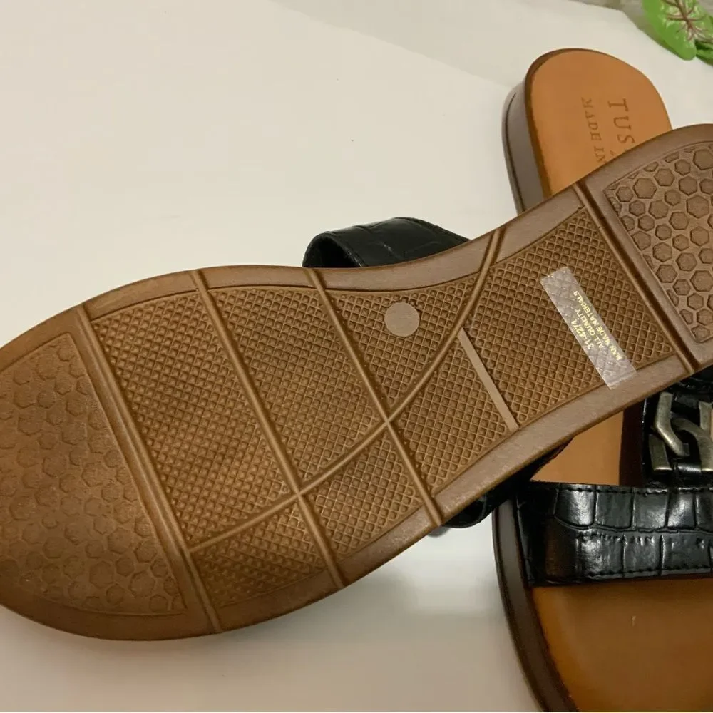 Tuscany by easy street slip on sandals black brown Size 7.5 N